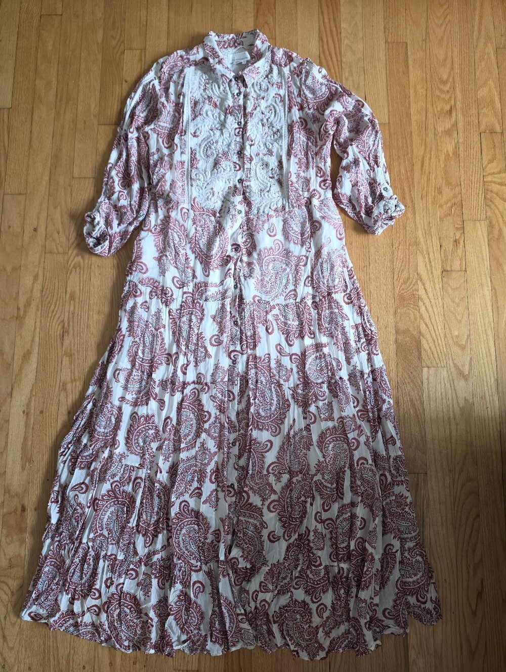 Anthropologie Allaire Maxi Shirt Dress Boho Paisley No Belt Brick Red Sz XL - Picture 3 of 8